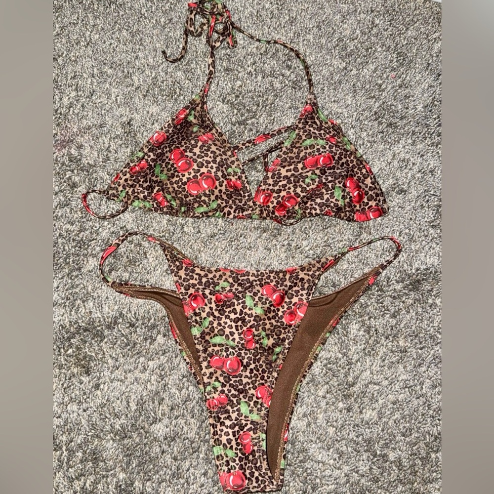 SHEIN Leopard and Cherry Print Bikini